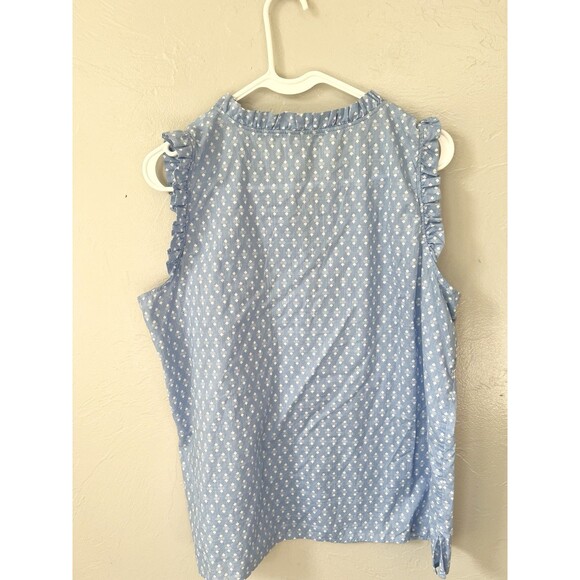 TALBOTS Womens XL Boxy  Sleeveless Popover Top Blue Floral Ruffle Neck Shirt - Picture 6 of 7